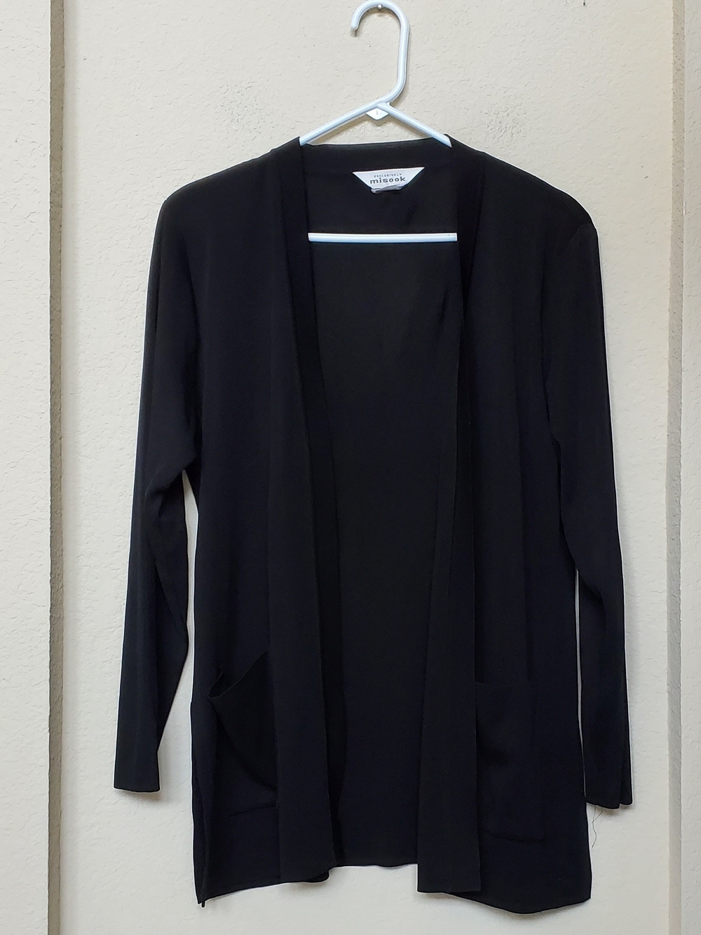 Misook Black Open-Front Long Cardigan Size Medium